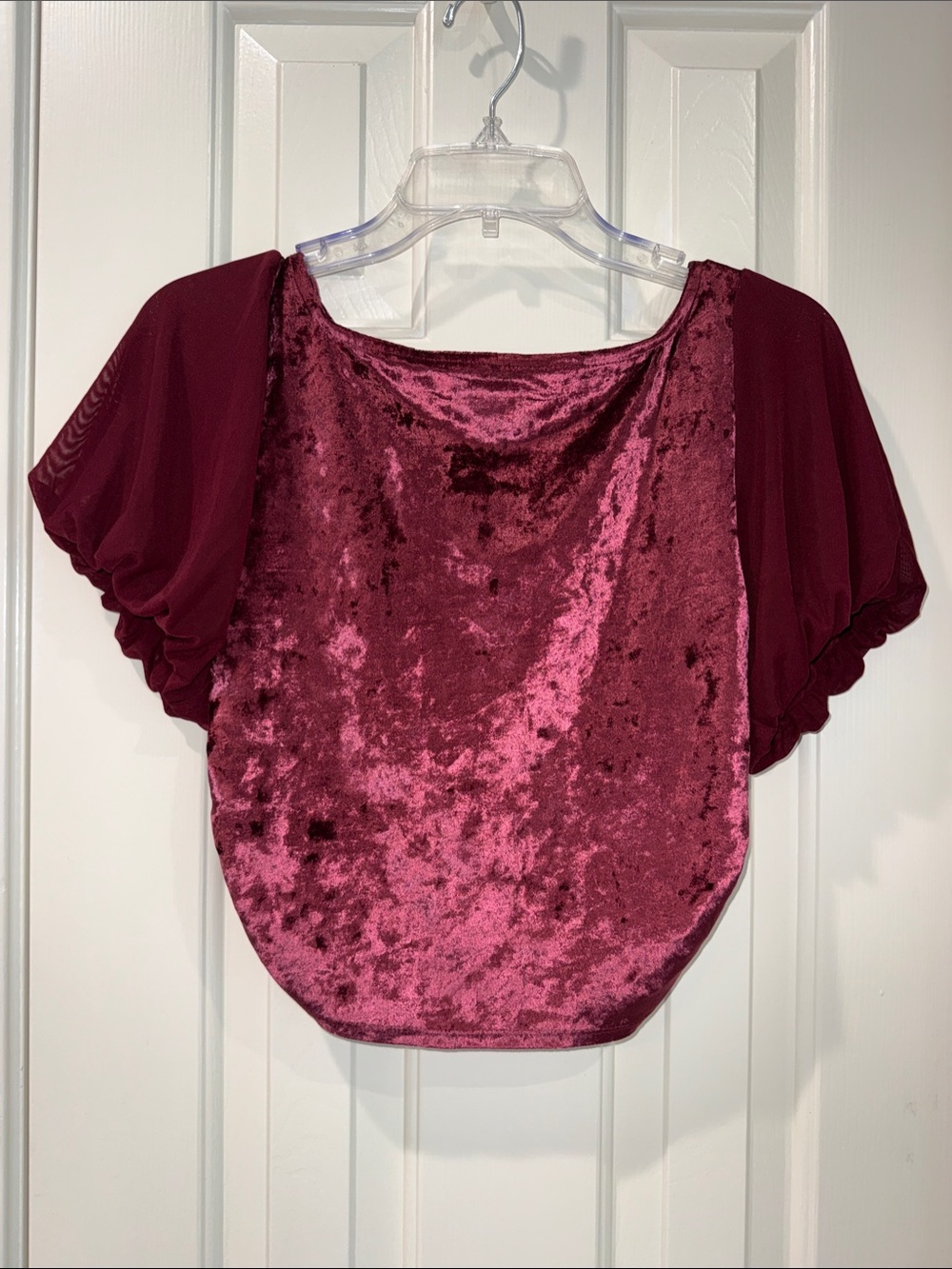 We The Free Burgundy Crushed Velvet Batwing Top